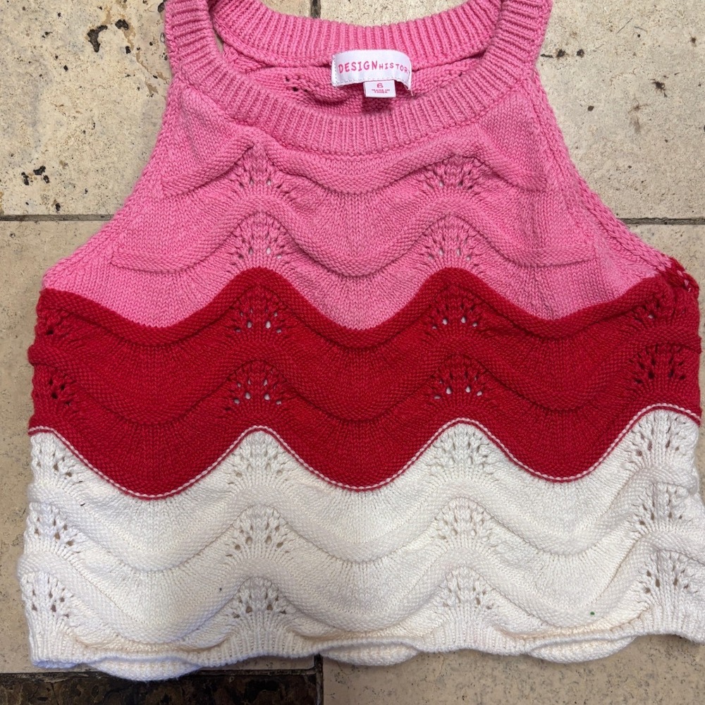 Design History Girls Pink Red White Chevron Knit Sleeveless Sweater Tank Top 6